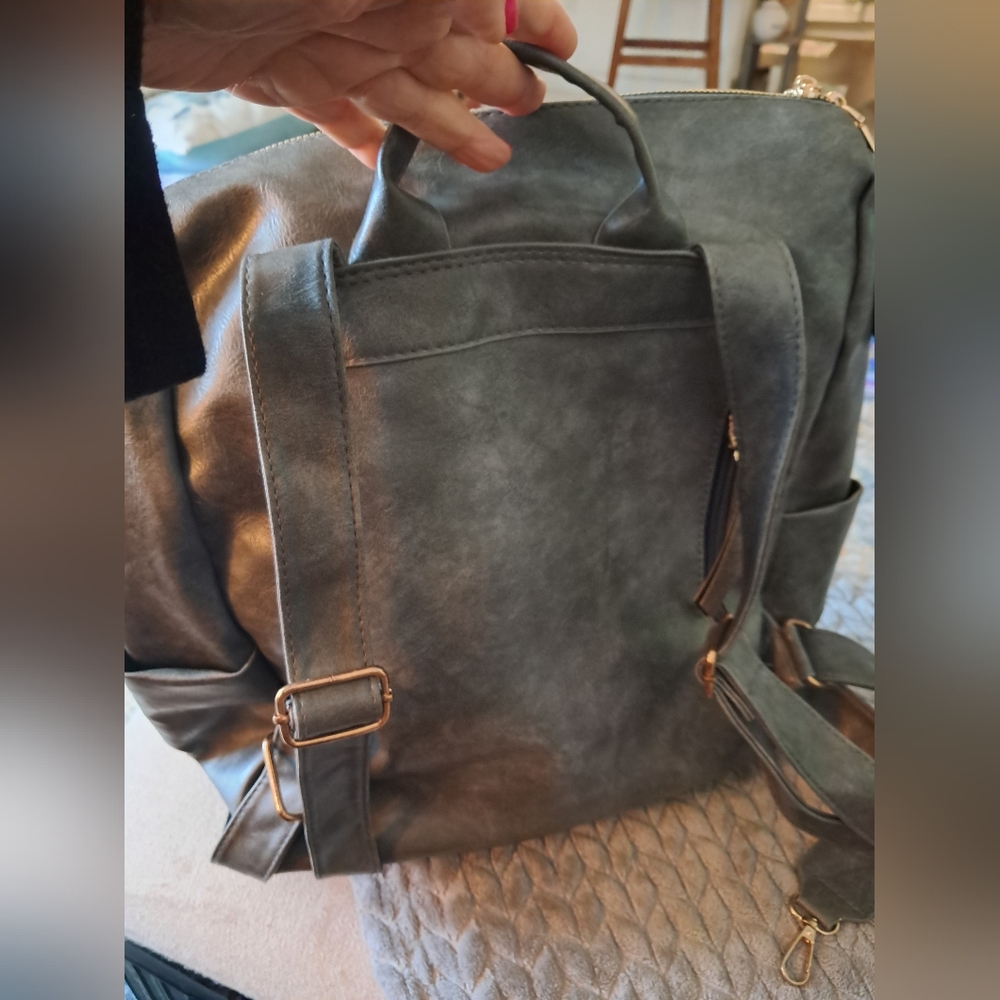 Gray Faux Leather Backpack NWOT - Picture 2 of 8